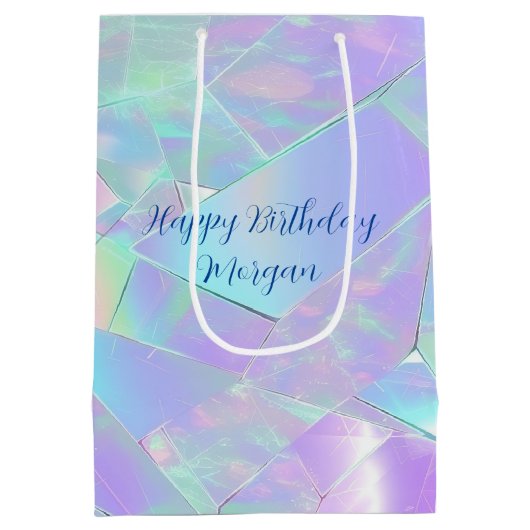 Gelukkige Verjaardag, Naam, Blauwgroen & Paarse ir Medium Cadeauzakje (Achterkant)