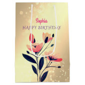 Gelukkige Verjaardag, Naam, Bloemen op Goud Medium Cadeauzakje (Achterkant)