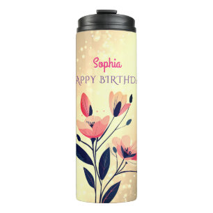 Gelukkige Verjaardag, Naam, Bloemen op Gradient Go Thermosbeker