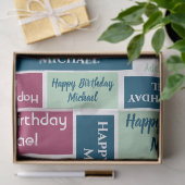 Gelukkige Verjaardag Naam Blue Mint Green Bourgogn Tissuepapier (Geschenk)