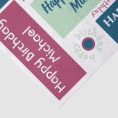 Gelukkige Verjaardag Naam Blue Mint Green Bourgogn Tissuepapier (Detail)