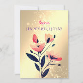 Gelukkige Verjaardag, Naam, Boodschap, Bloemen op  Feestdagenkaart (Voorkant)