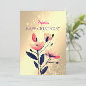 Gelukkige Verjaardag, Naam, Boodschap, Bloemen op Feestdagenkaart (Staand voorkant)