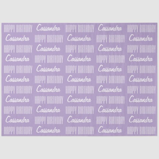 Gelukkige Verjaardag Naam Lavendel Tissue Paper Tissuepapier (Voorkant)