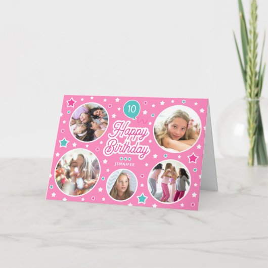 Gelukkige Verjaardag Naam Leeftijd Fotocollage Bri Kaart (Voorkant)