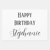 Gelukkige Verjaardag Naam Monogram Goud Zwart Wit Inpakpapier Vel (Voorkant 2)