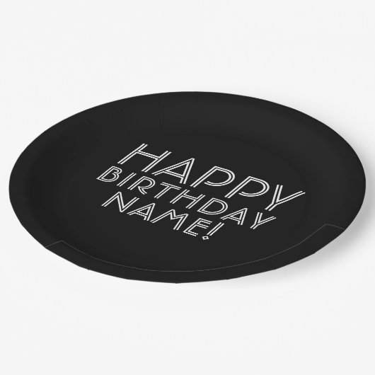 Gelukkige Verjaardag &  Naam Papieren Bordje (Gekanteld)