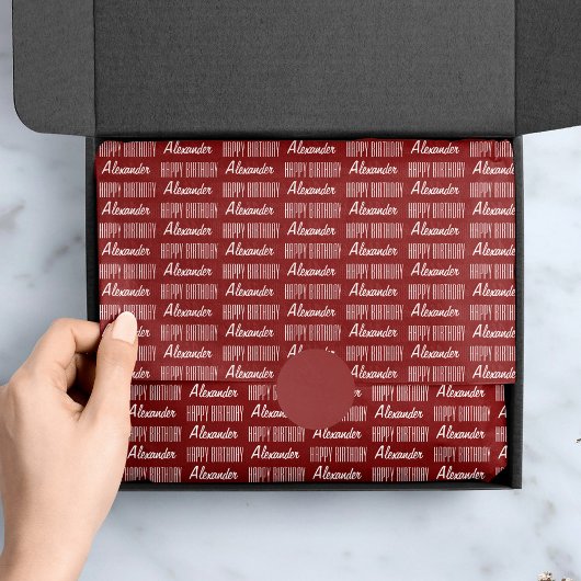 Gelukkige Verjaardag Naam Rood Weefsel Papier