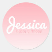 Gelukkige verjaardag,  naam | Roos Pink Ronde Sticker (Voorkant)