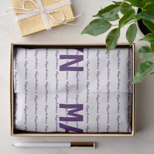 Gelukkige verjaardag! Naam Sjabloon Paarse Tissuepapier (Geschenk)