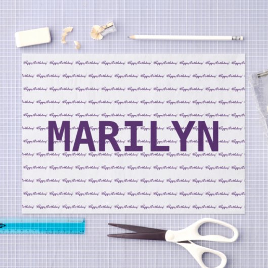 Gelukkige verjaardag! Naam Sjabloon Paarse Tissuepapier (Craft)