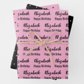 Gelukkige Verjaardag Naam Zwart Licht Roze Polka D Inpakpapier Vel (In situ)