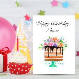 Gelukkige Verjaardag Nana Watercolor Cake Birthday Kaart