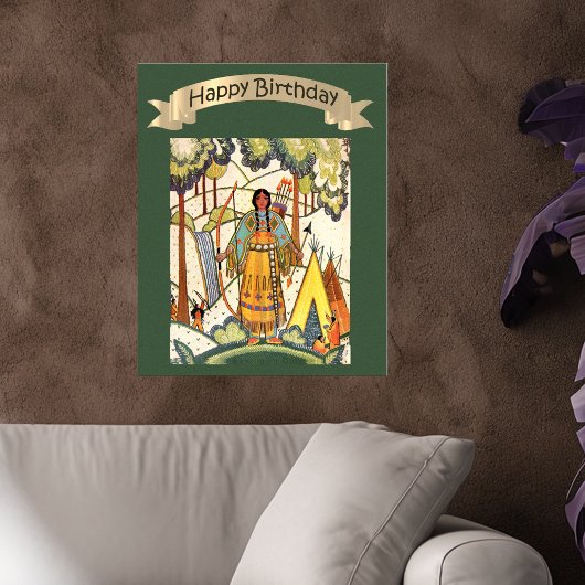 Gelukkige Verjaardag Native American vrouw borduur Poster