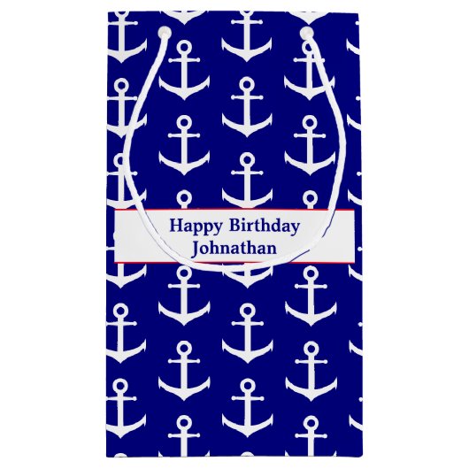 Gelukkige Verjaardag Nautisch Rood Wit en Blauw An Klein Cadeauzakje (Achterkant)