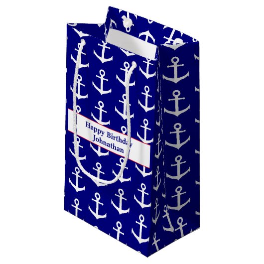 Gelukkige Verjaardag Nautisch Rood Wit en Blauw An Klein Cadeauzakje (Voorkant Gekanteld)