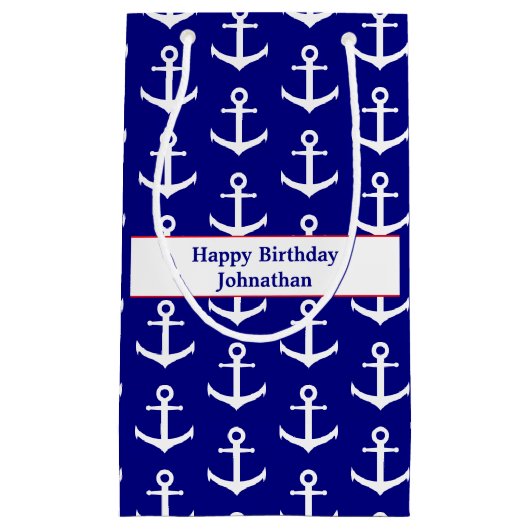 Gelukkige Verjaardag Nautisch Rood Wit en Blauw An Klein Cadeauzakje (Voorkant)