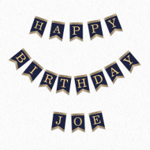 Gelukkige verjaardag Navy Blue Goud  3 Letters naa