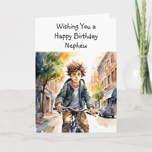 Gelukkige verjaardag neef | Jongen op de fiets in Kaart (Voorkant)