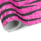 Gelukkige verjaardag neon heet roze glitter zebra  cadeaupapier (Rol Hoek)