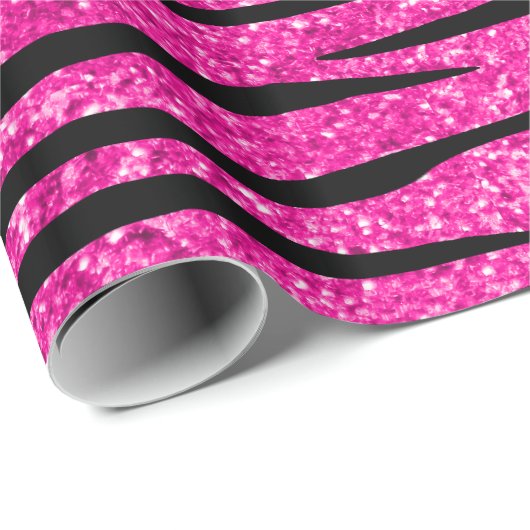 Gelukkige verjaardag neon heet roze glitter zebra  cadeaupapier (Rol Hoek)