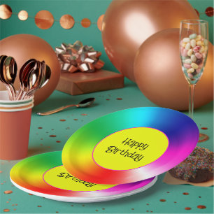 Gelukkige Verjaardag Neon Rainbow Vortex Papieren Bordje