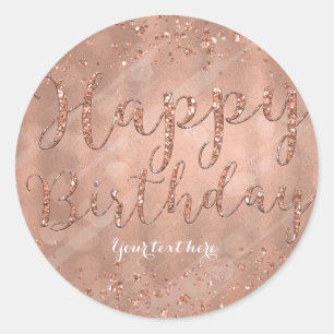 Gelukkige Verjaardag Nep Roze Gouden Glitter Feest Ronde Sticker