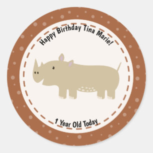 Gelukkige verjaardag neushoorn dierentuin dieren ronde sticker