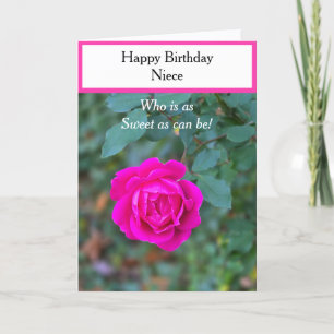 Gelukkige verjaardag nicht helder roze roos cupcak kaart