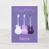 Gelukkige verjaardag nicht roze gitaren kaart (Voorkant)