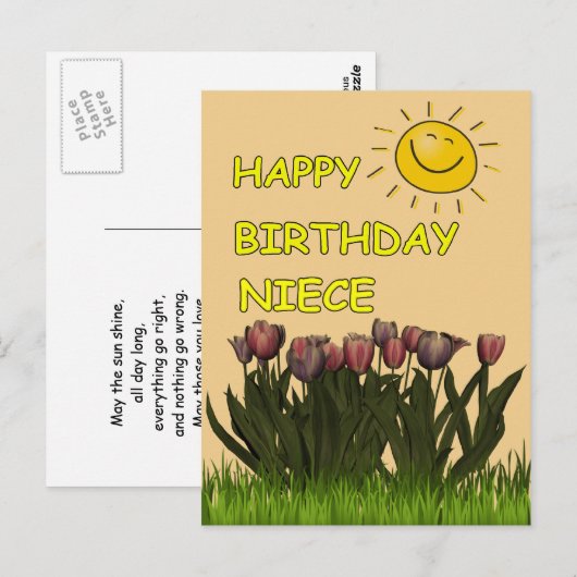 Gelukkige Verjaardag Nichtje Zon en Bloemen Briefkaart (Voorkant / Achterkant)