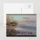 Gelukkige Verjaardag - Ocean & Bougainvillea bloem Briefkaart (Voorkant / Achterkant)