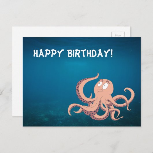 Gelukkige Verjaardag Octopus Briefkaart (Voorkant / Achterkant)