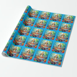 Gelukkige verjaardag Octopus Feesthoed Watercolor  Cadeaupapier