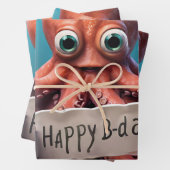 Gelukkige Verjaardag Octopus Inpakpapier Vel (In situ)