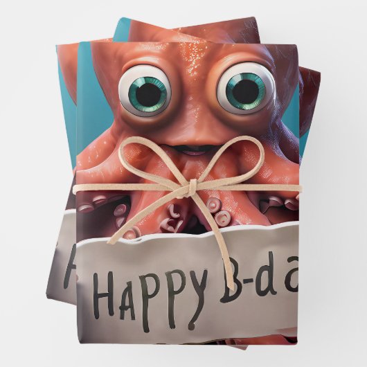 Gelukkige Verjaardag Octopus Inpakpapier Vel (In situ)