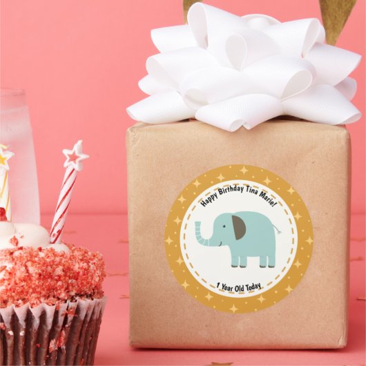 Gelukkige Verjaardag Olifant Dieren Zoo Ronde Sticker (Feest)