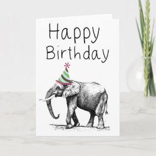 Gelukkige Verjaardag Olifant in Pet, Feest Kaart