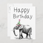 Gelukkige Verjaardag Olifant in Pet, Feest Uitnodiging Briefkaart (Voorkant / Achterkant)