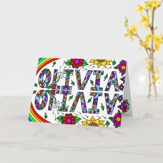 Gelukkige Verjaardag Olivia, met binnen kleurplaat Kaart (Gele Bloem)