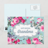 Gelukkige verjaardag, oma. Bloemen en vlinder Briefkaart (Voorkant / Achterkant)