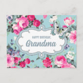 Gelukkige verjaardag, oma. Bloemen en vlinder Briefkaart (Voorkant)