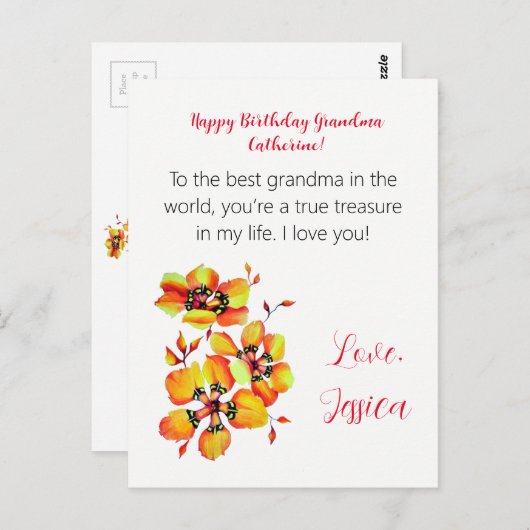 Gelukkige verjaardag oma! Ik hou van je! Briefkaart (Voorkant / Achterkant)