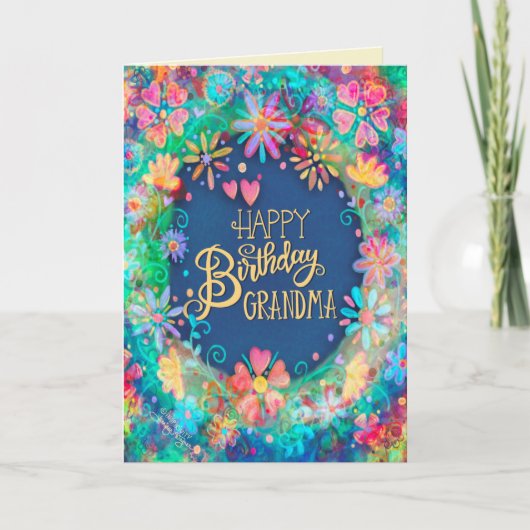 Gelukkige Verjaardag Oma Mooie Bloemen Trendy Kaart (Voorkant)