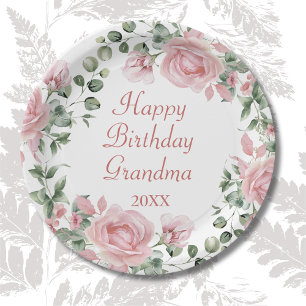 Gelukkige Verjaardag Oma Roze Bloemenfeest Papieren Bordje