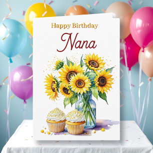 Gelukkige verjaardag oma Zonnebloemen en Cupcake Kaart