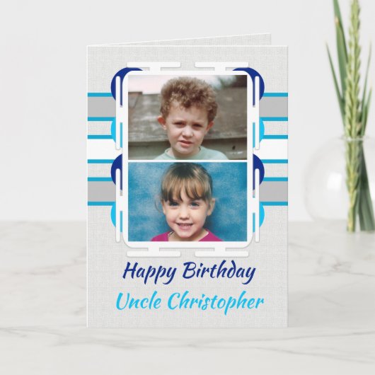 Gelukkige Verjaardag Oom blauw en grijs foto Kaart (Voorkant)