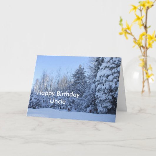 Gelukkige Verjaardag Oom-winter ochtend boom scene Kaart (Gele Bloem)