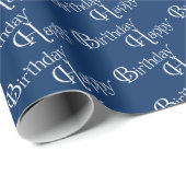 Gelukkige Verjaardag op blauw Cadeaupapier (Rol Hoek)