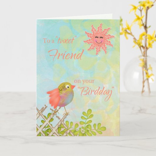 Gelukkige verjaardag op een zoete vriend kaart (Gele Bloem)